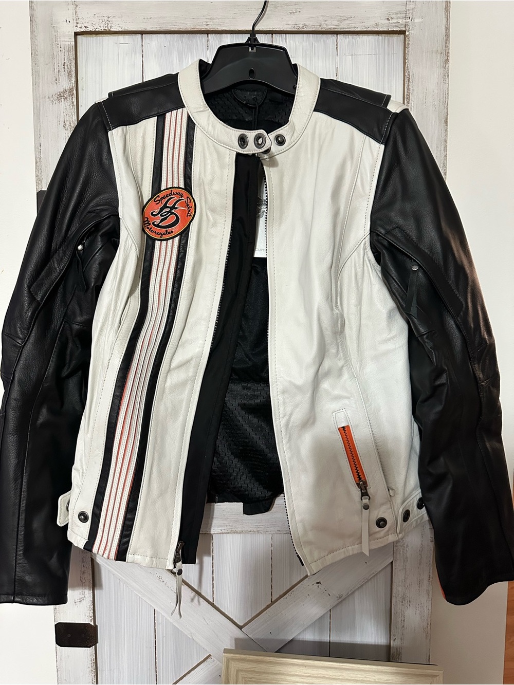Harley-Davidson White, Black and Orange Leather Jacket